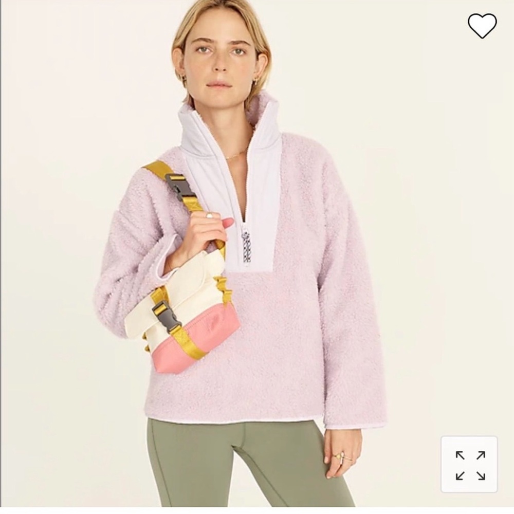 J Crew Teddy Sherpa Half-Zip Sweatshirt Ashen Quartz Size Medium